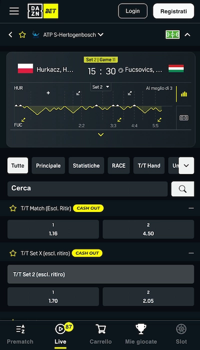 Test scommesse in diretta su daznbet
