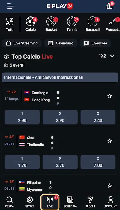 Test scommesse in diretta su eplay24