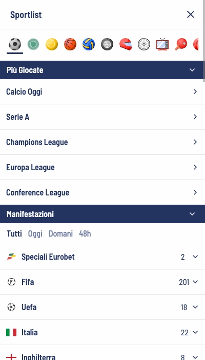 palinsesto calcio Eurobet