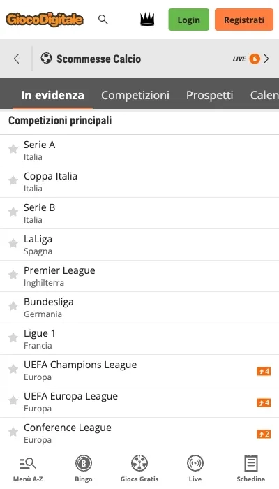 Gioco digitale calcio