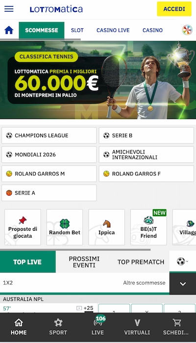 Test scommesse in diretta su Lottomatica