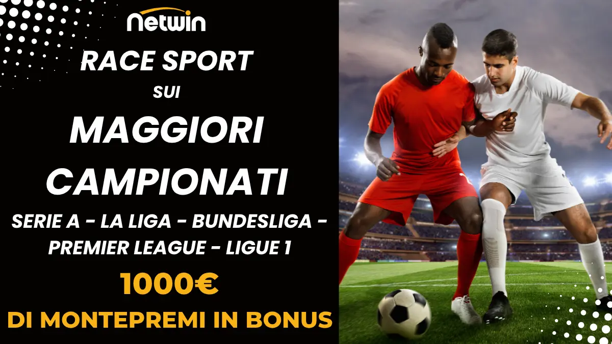 Schermata promozionale che mostra i dettagli del Netwin bonus senza deposito su vari campionati sportivi