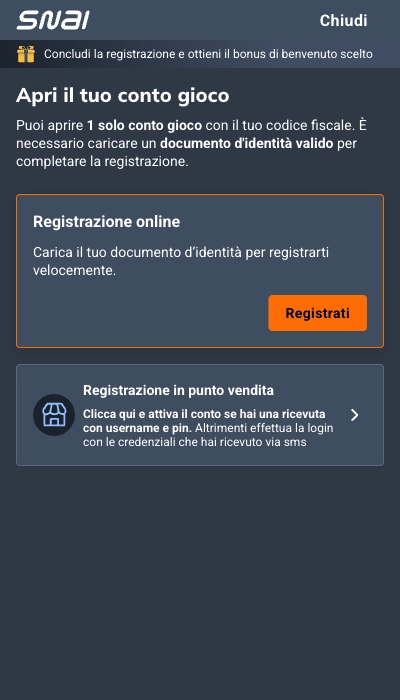 Bonus Snai Casino - Iscrizione Pagina 1