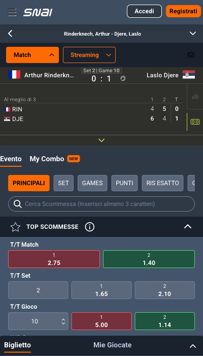 Test scommesse in diretta su Snai