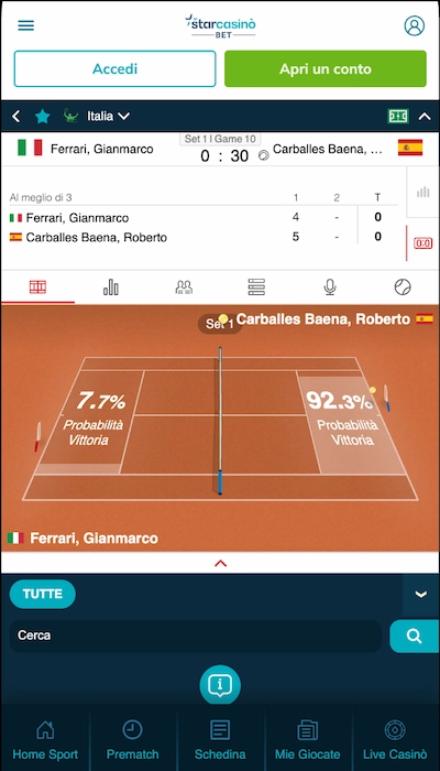 Test scommesse in diretta su Starcasino