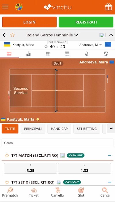 Test scommesse in diretta su vincitu