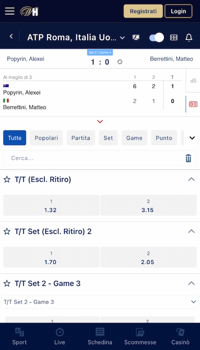 Test scommesse in diretta su William Hill