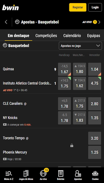 Apostas ao vivo na Bwin