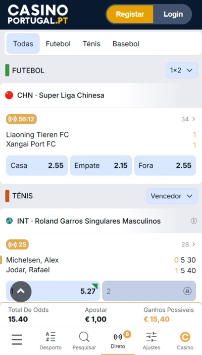 Apostas ao vivo na Casino Portugal