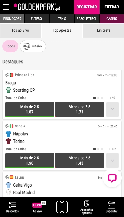Captura de pantalla de la página de entrada de GoldenPark mostrando la interfaz de login y promociones