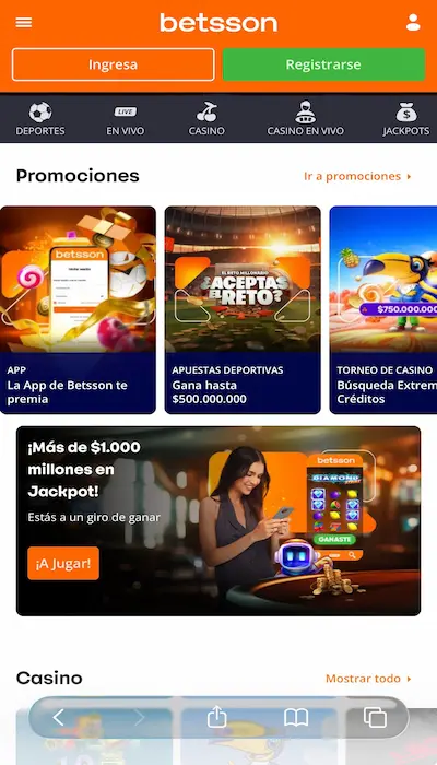 Betsson Colombia página principal