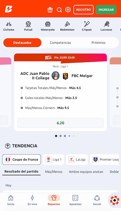 Apuestas deportivas en Betano Perú