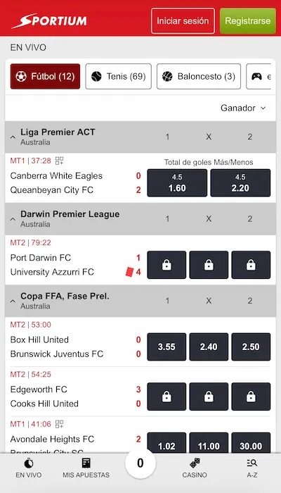 Apuestas en vivo en Sportium