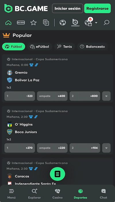 BC.Game lista de partidos