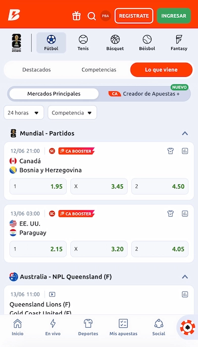 Betano lista de partidos