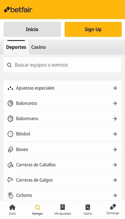 Betfair deportes