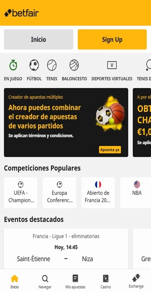 Betfair página principal