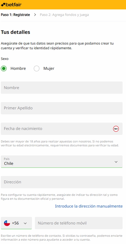 Registro Betfair