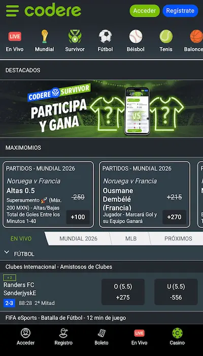 Codere página principal
