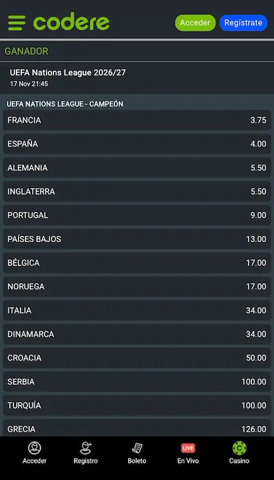 Codere lista de partidos