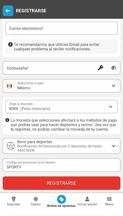 Código promocional Megapari - 2