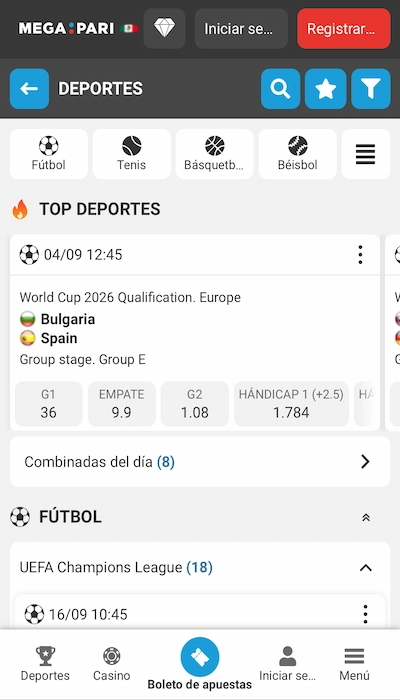 Megapari lista de partidos