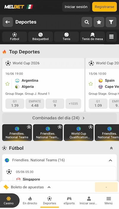 Melbet lista de partidos