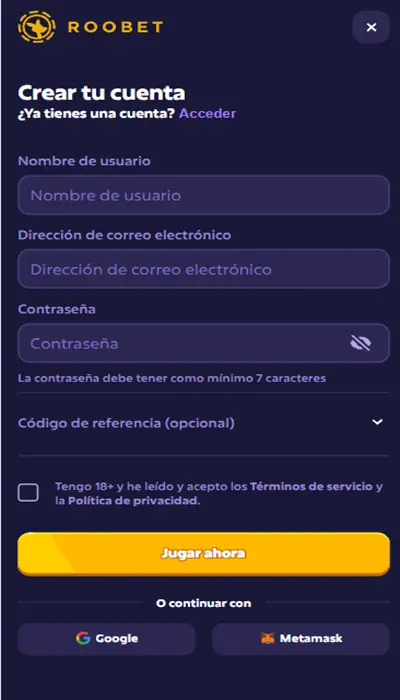 Registro Roobet