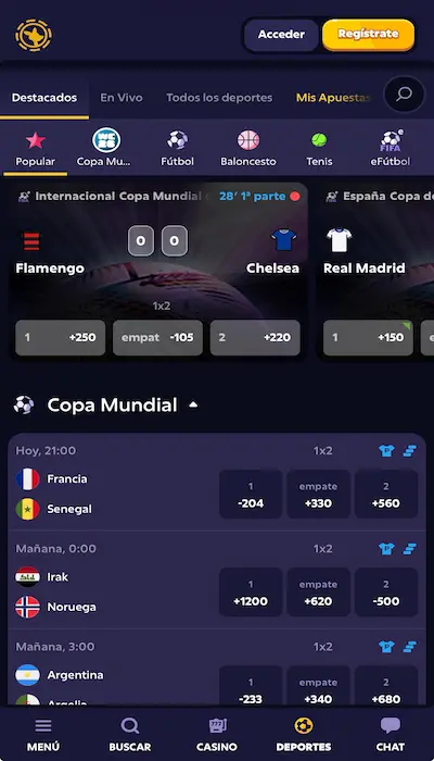 Roobet lista de partidos