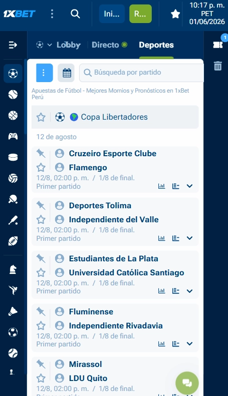 Apuestas deportivas en 1xbet Perú