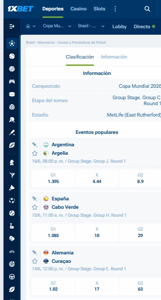 Apuestas deportivas en 1xbet Perú