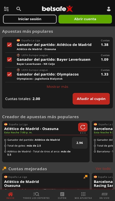 Betsafe lista de partidos