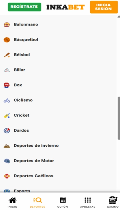 Inkabet oferta deportes