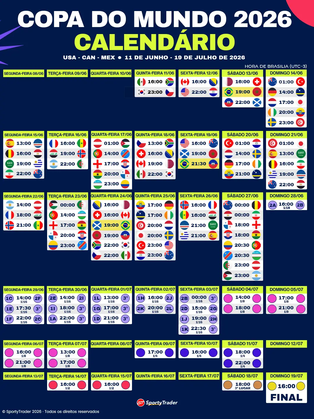 Calendário Brasil Copa do Mundo