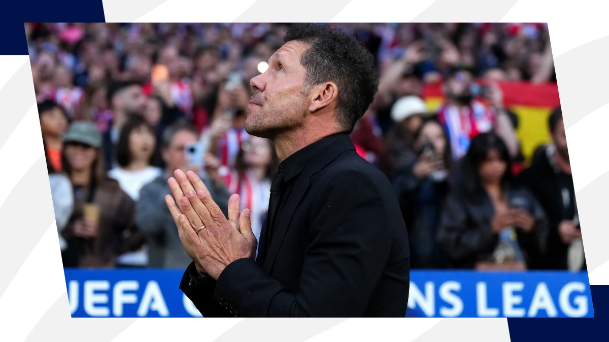 L'allenatore dell'Atletico Madrid Simeone impegnato oggi contro l'Arsenal