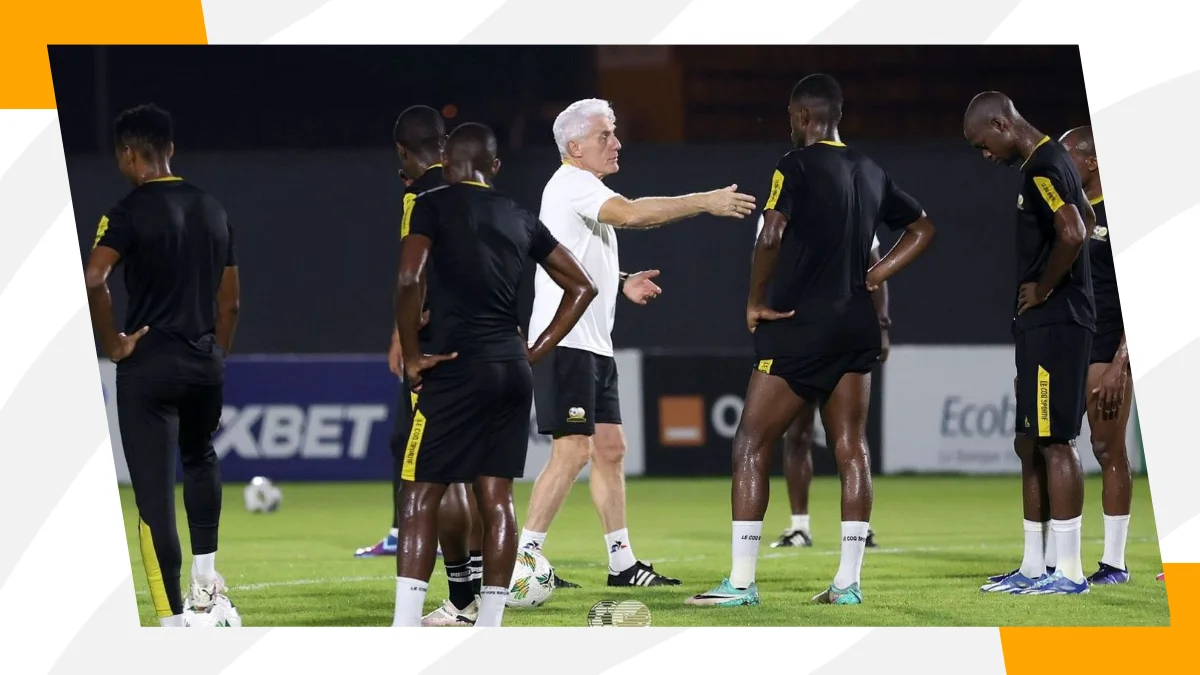 hugo broos addressing his players during training