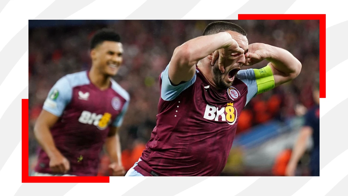 john mcginn pulls of signature celebration after scoring against lille in the europa league