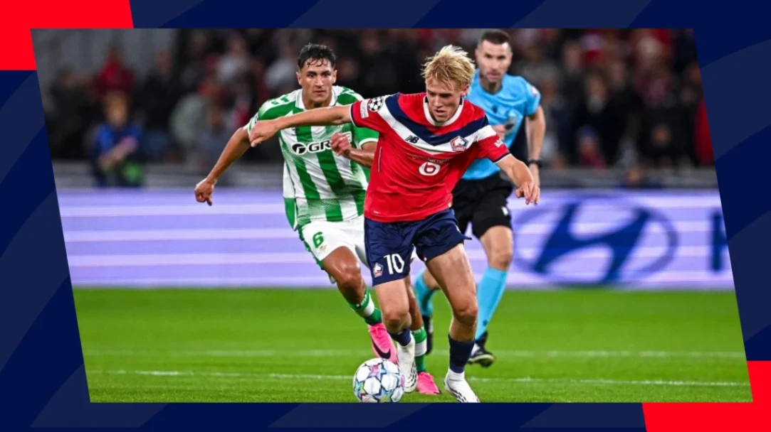 hakon haraldsson animated running with the ball during champions league clash with betis