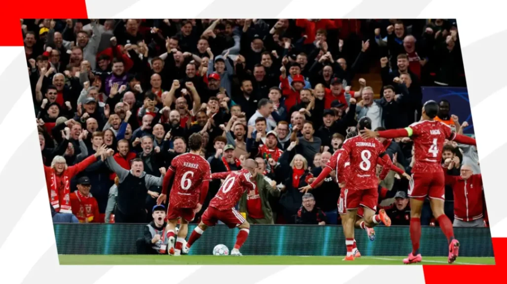 liverpool celebrate after scoring