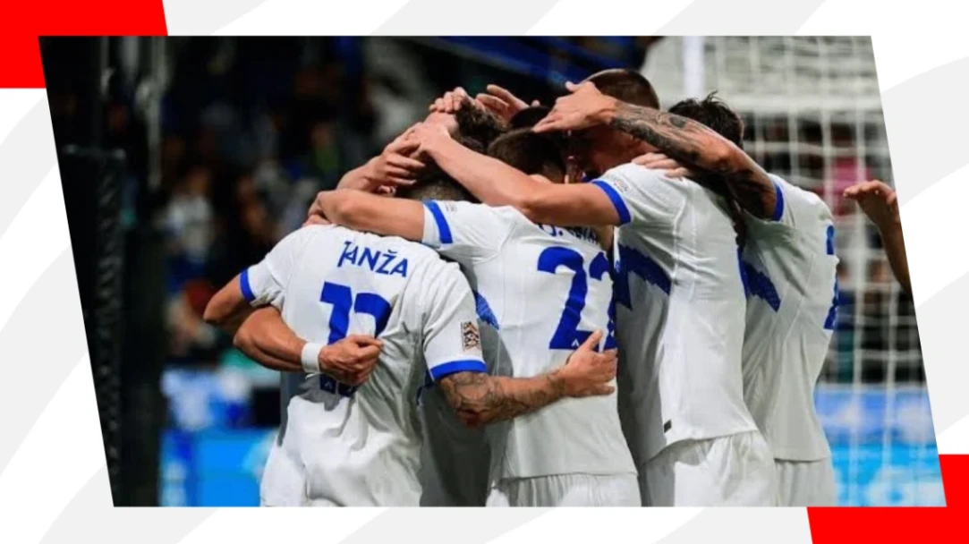 slovenia players celebrate after teammate scores