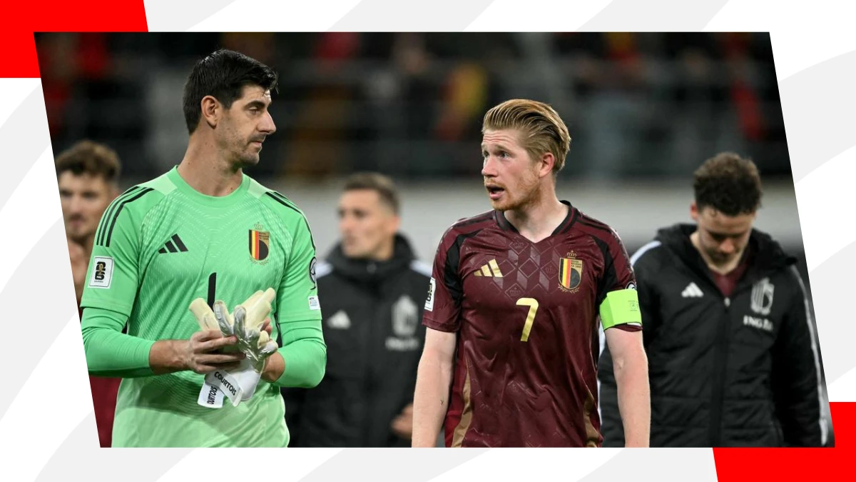 courtois and de bruyne in a post-match discussion
