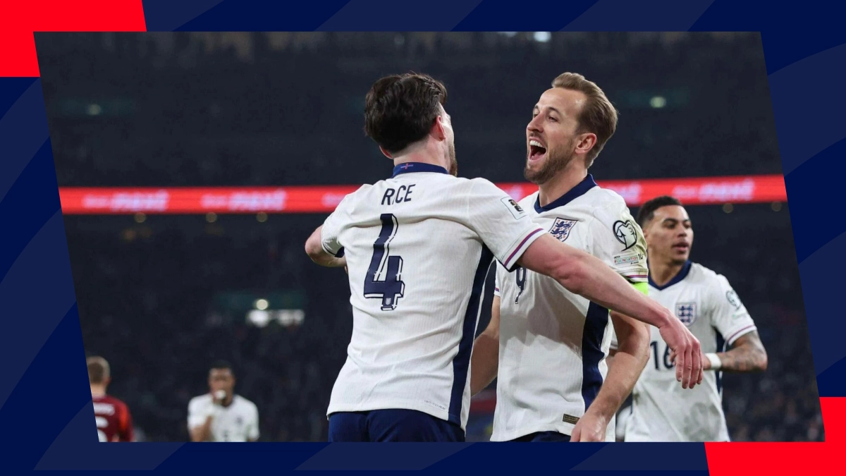 Rice and Kane celebrate for England