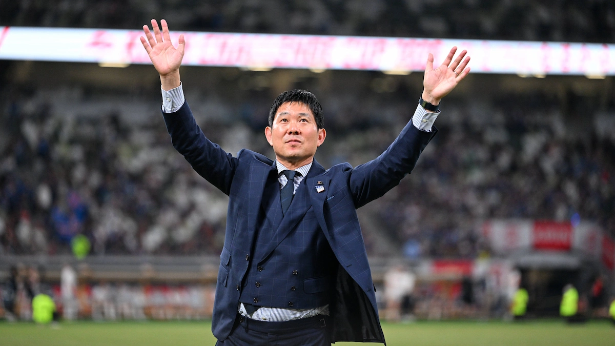 japan head coach hajime moriyasu showing appreciation to the fans