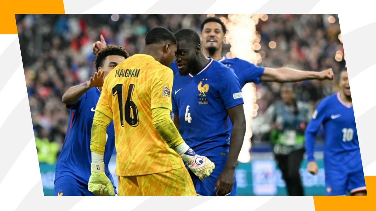 maignan and upamecano celebrating
