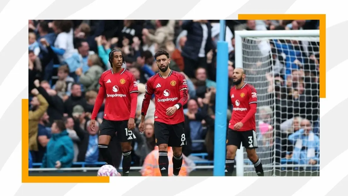 Manchester United players after conceding a goal