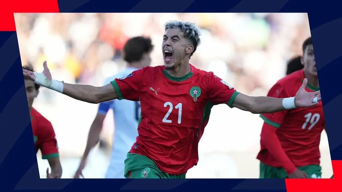 Morocco U-20 football team celebrating goal