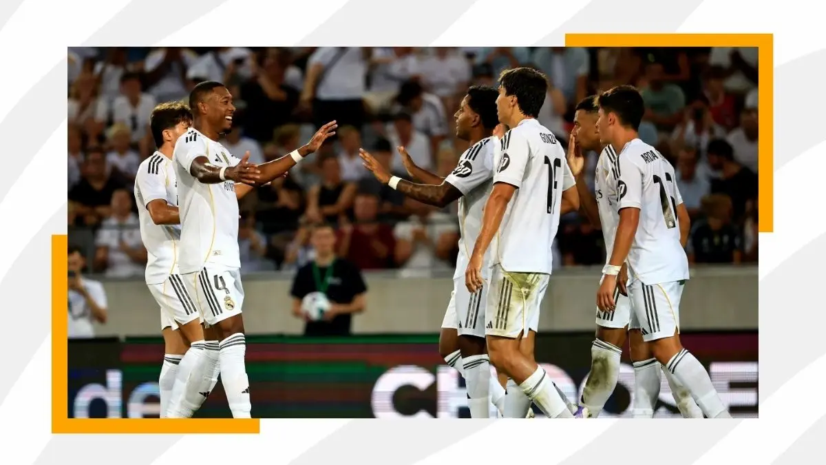 Real Madrid football players celebrating goal