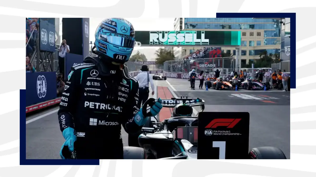 image George Russell larga na frente no GP do Azerbaijão de Fórmula 1